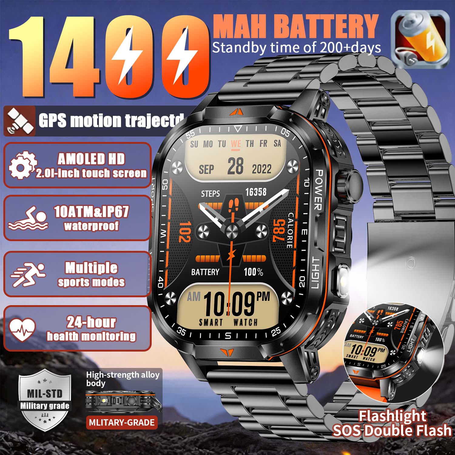 2026 New Military 1400mAh Batt - French Connection Watches Smartwatch App reseña y precio