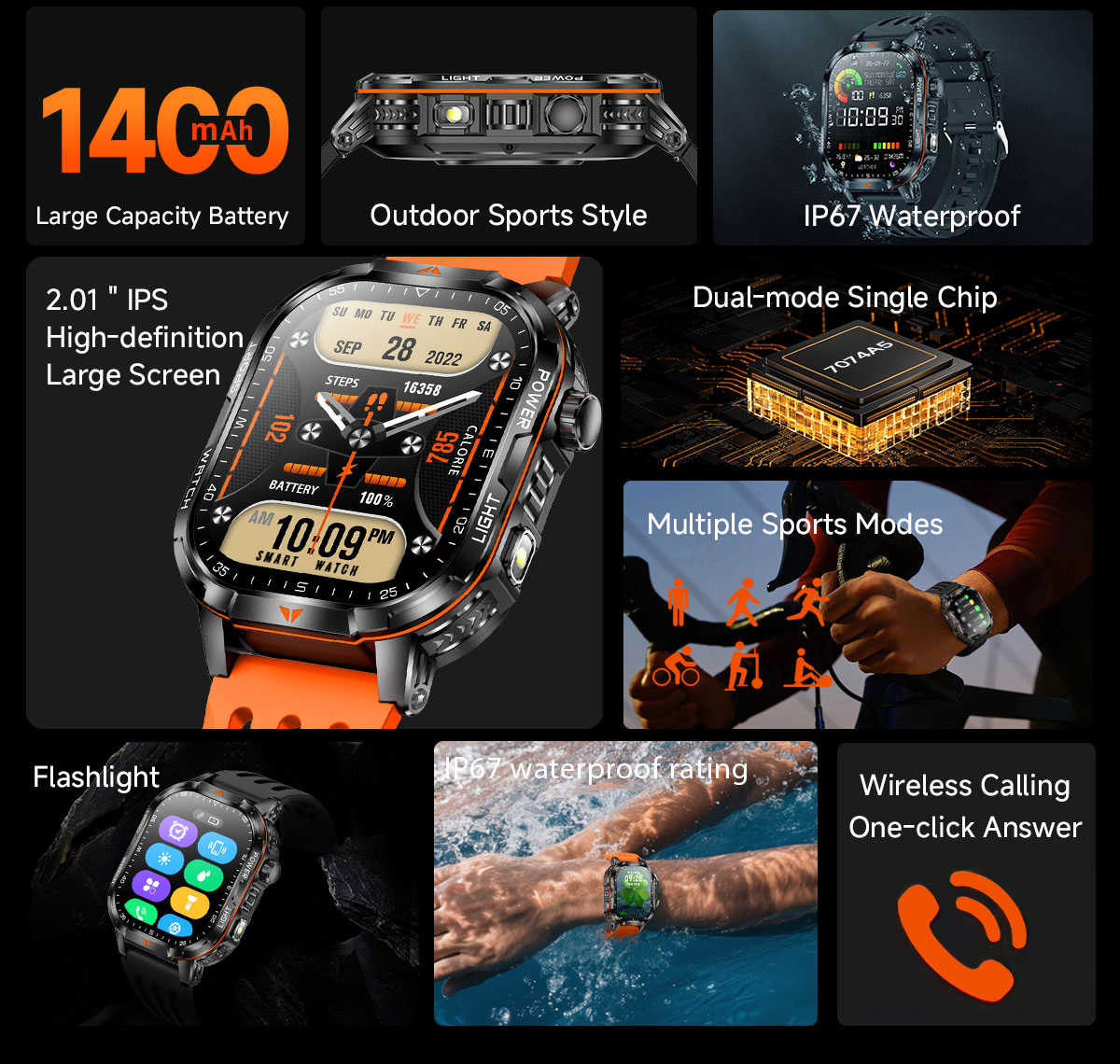 2026 New Military 1400mAh Batt - French Connection Watches Smartwatch App reseña y precio